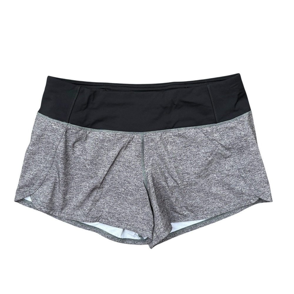 Lululemon Womens Shorts Run Times Lined 4" Heather Lux Multi Black Gray Sz. 8